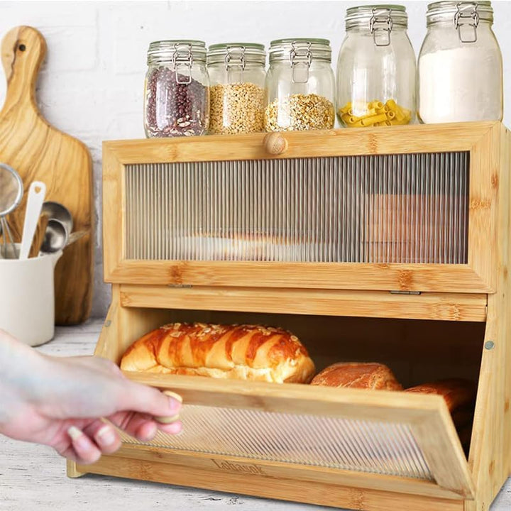 Simcat Brotkasten, gross, Bambusholz, doppellagig, Brotkasten für Küchentheke, 39 x 25 x 32 cm (Bamb