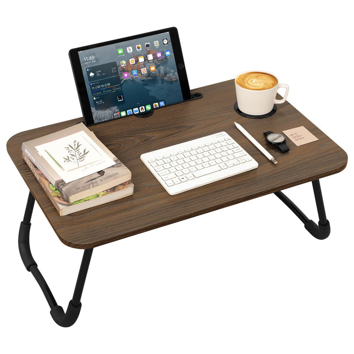 Klappbarer Laptop-Tisch Tragbarer Betttisch aus Holz mit Tassenhalter und Tablet-Steckplatz Klappbar