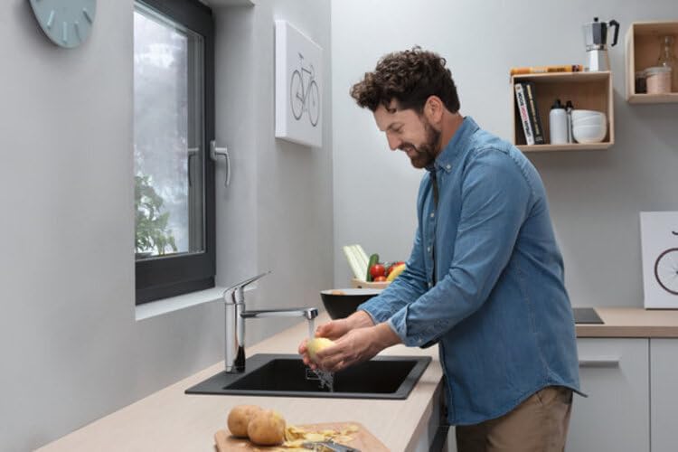hansgrohe Vorfenster Küchenarmatur Focus M42, Wasserhahn Küche mit Auslauf Höhe 120 mm, 360° drehbar