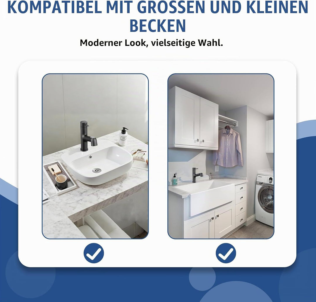 HURRAN Ausziehbare Wasserhahn Bad, Einhebelmischer für Waschbecken, Niedrig Waschtischarmatur mit 2