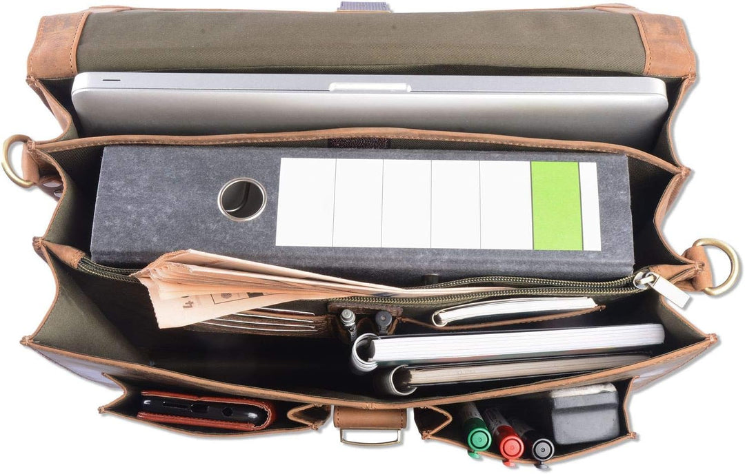 WILD WOODS Original Aktentasche Leder XL mit Laptopfach 15,6 Zoll grosse Ledertasche zum Umhängen au