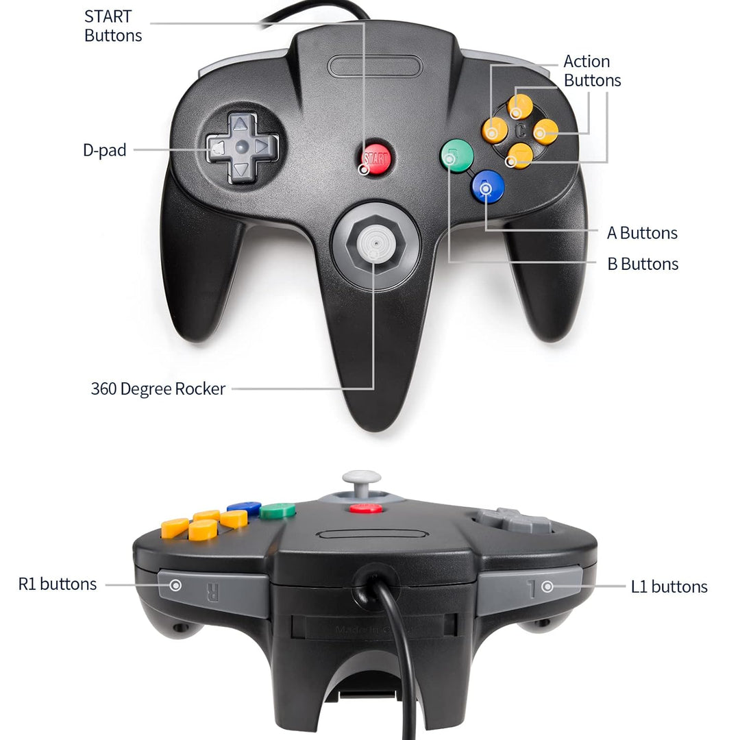 miadore N64 Controller, Kabelgebundener Gamepad Controller Joystick kompatibel mit n64 Konsole (Schw
