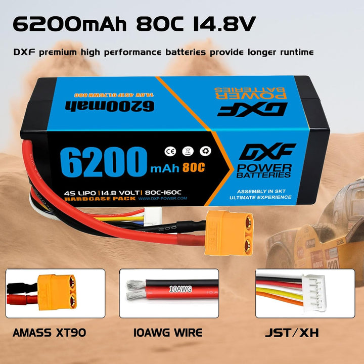 DXF Lipo 4S Akku XT90 14,8 V 80 C 6200 mAh starrer Akku mit XT90-Stecker für RC Fahrzeuge 1/8 und 1/