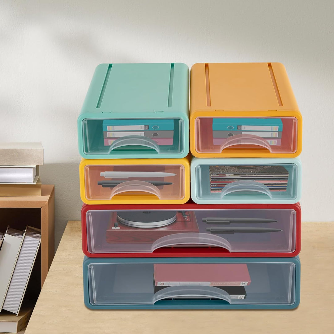 Schreibtisch Organizer 6 Fächer Geschlossenen Schubladen Stapelbar Plastik Büro Schubladenbox mit Gr