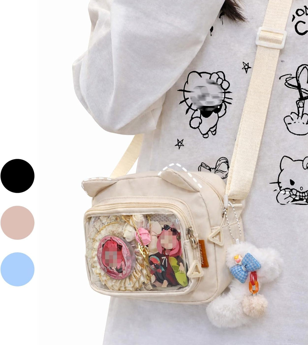 Kleine Ita Messenger Tasche für Damen, Kawaii Crossbody Tasche mit transparentem Pins Display-Fenste