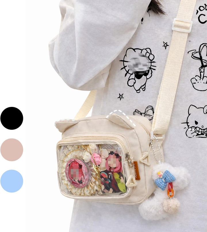 Kleine Ita Messenger Tasche für Damen, Kawaii Crossbody Tasche mit transparentem Pins Display-Fenste