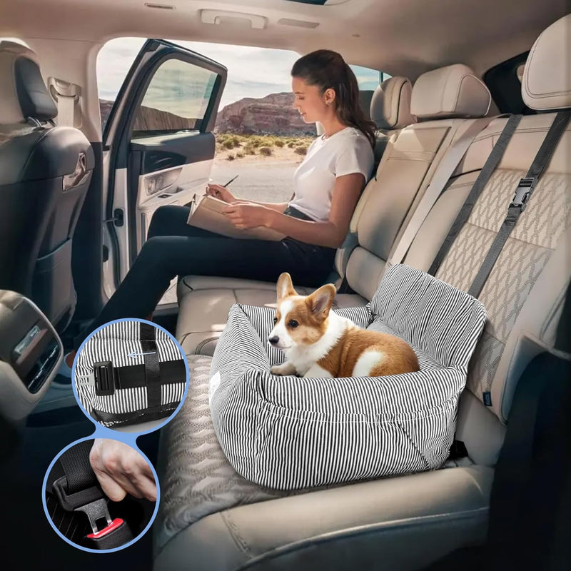CALIYO Hunde Autositz, Sicherheitsgurt - Waschbarer Autositz Hund in Schwarz/Weiss für Kleine, Mittl