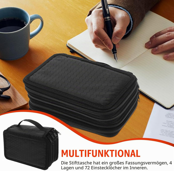 NUOLUX 72-Hole Pencil Bag Black Federmäppchen Mäppchen 4-Fach Stifte Organizer FüR Schule BüRo Und R