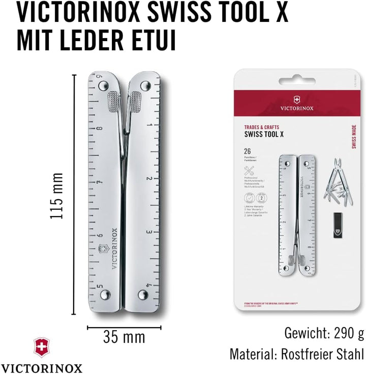Victorinox Multifunktionstool, SwissTool, Multitool Messer, 26 Funktionen, Kombi-Spitzzange, Festste