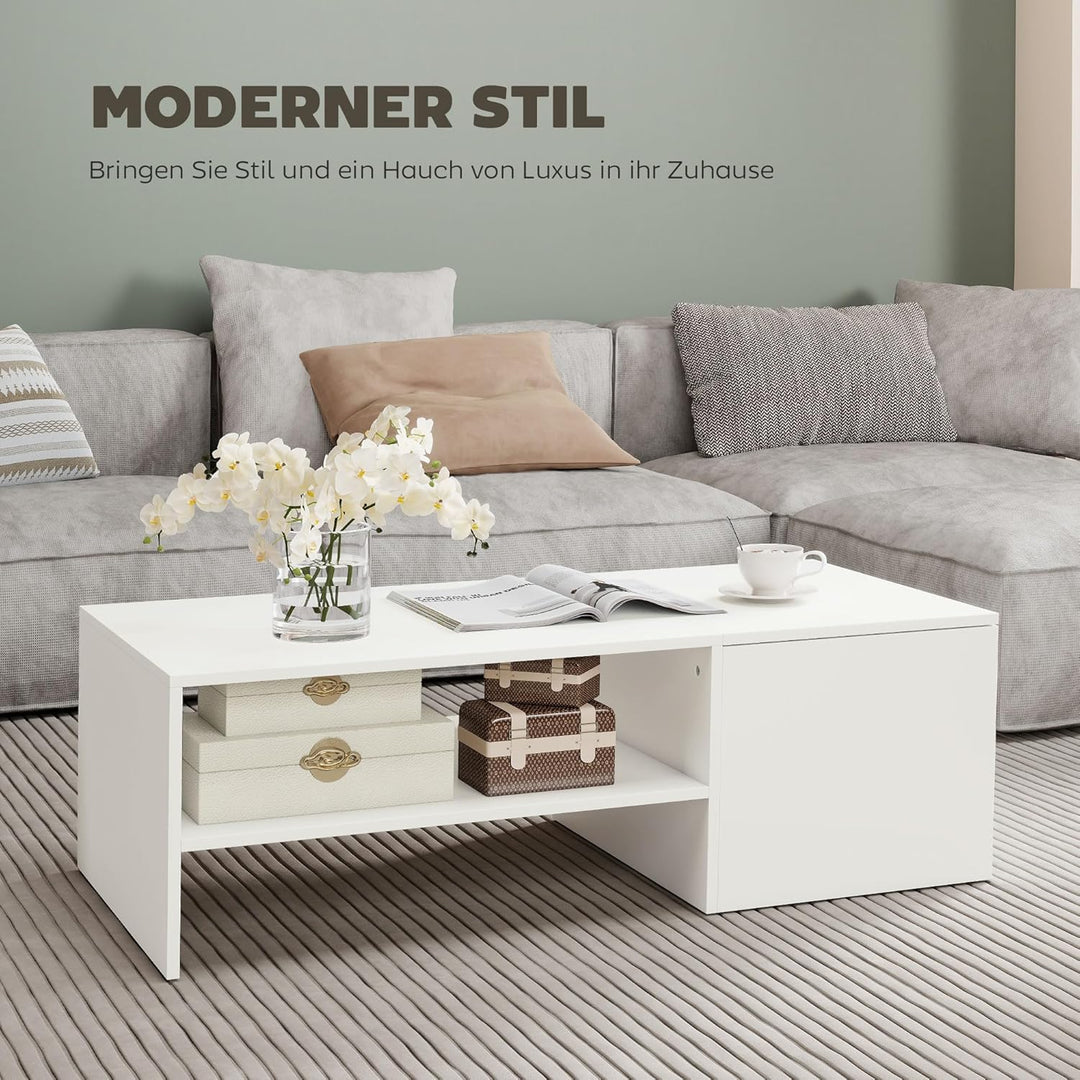 HOMCOM Couchtisch Wohnzimmertisch mit Verstecktem Stauraum Regal, Modern Sofatisch Beistelltisch Kaf