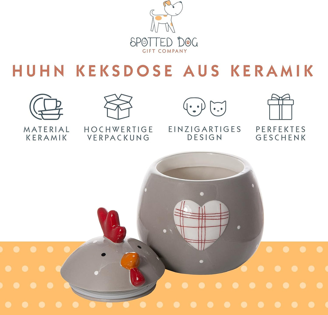SPOTTED DOG GIFT COMPANY - Keksdose Keramik, Vorratsdose 1.9L mit Deckel, Hühner Huhn Deko und Gesch