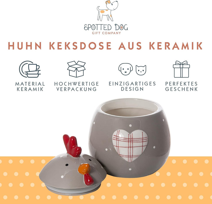 SPOTTED DOG GIFT COMPANY - Keksdose Keramik, Vorratsdose 1.9L mit Deckel, Hühner Huhn Deko und Gesch