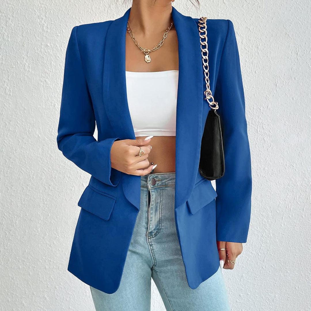 Damen Blazer Langer Casual Open Front Blazer Arbeit Büro Jacken mit Taschen Blau XS, Blau XS