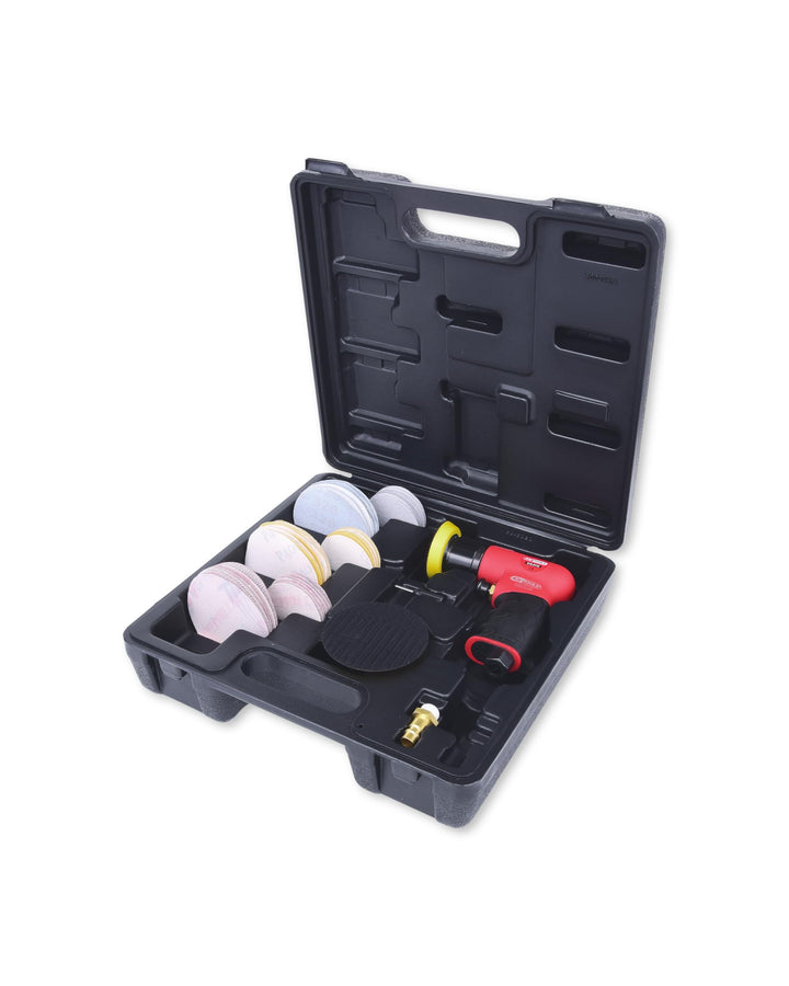 KS Tools Mini Druckluft Exzenterschleifer Satz 515.5110 63-tlg.I Druckluftschleifer mit Klett Schlei