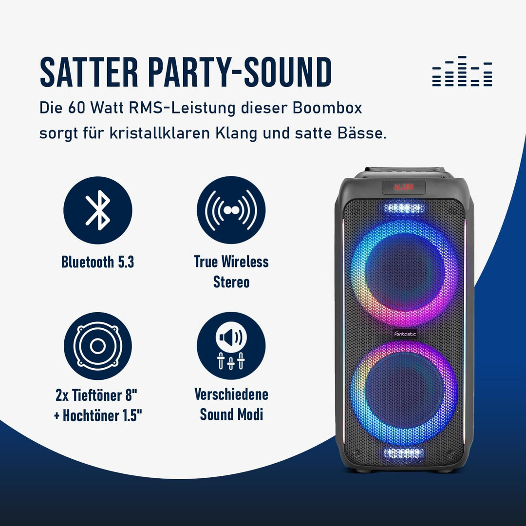 Fontastic Party-Lautsprecher Zeal - Bluetooth Lautsprecher mit USB-Wiedergabe, AUX und MicroSD - Kar