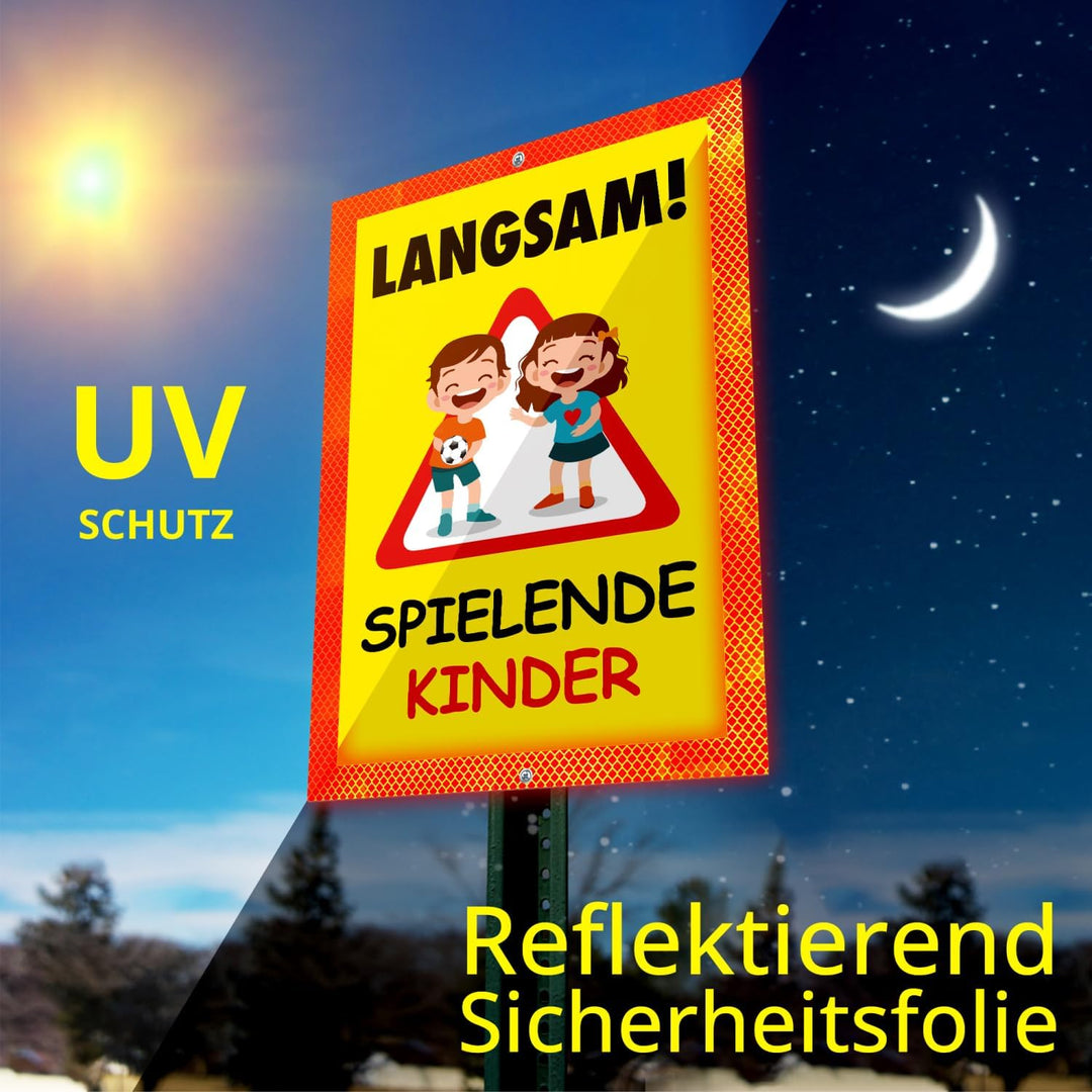 Sachverständigen-Zubehör® Achtung Kinder Sicherheit Schild XXL aus Metall [3 mm] mit Reflektoren [re