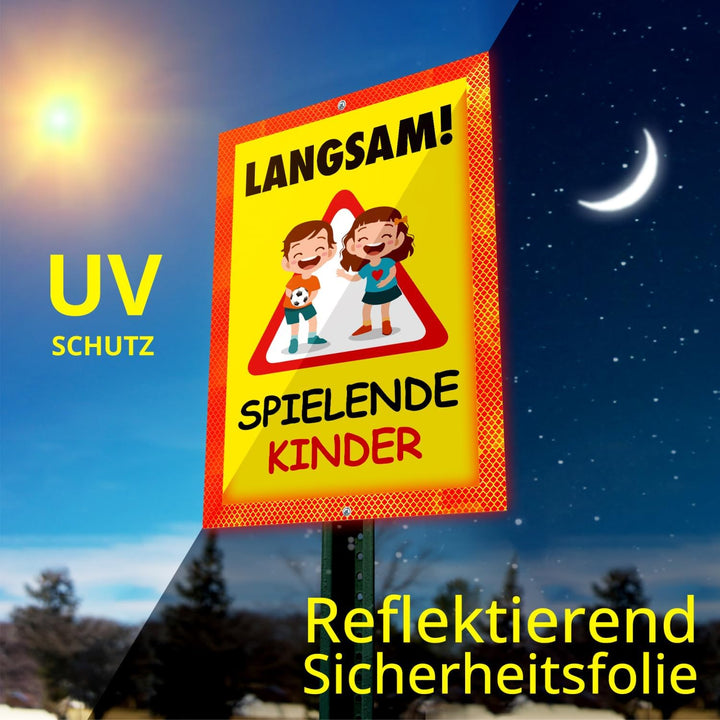 Sachverständigen-Zubehör® Achtung Kinder Sicherheit Schild XXL aus Metall [3 mm] mit Reflektoren [re