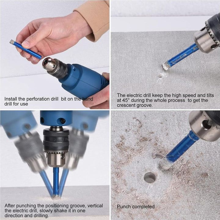 Diamantbohrer Set 5-12mm, Fliesenbohrer Glasbohrer Für Keramik Granit Glas Porzellan, 5 Tlg Profi Bo