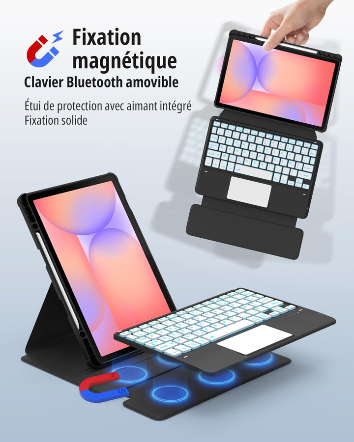 CACOE Drehbare Hülle mit Tastatur für Samsung S10 Lite 2025 mit Touchpad, 7-Farbige Beleuchtung Abne