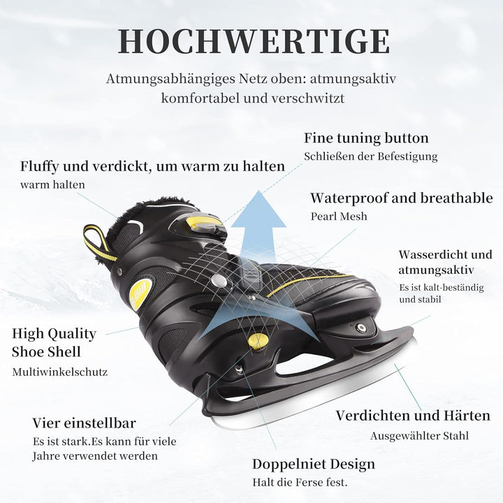 Verstellbare Schlittschuhe, Eislauf Schuhe für Damen,Herren und Kinder mit Edelstahl Eislaufschuhe,S