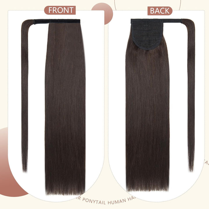 Elailite Ponytail Extension Echthaar #2 Dunkelbraun, Haarverlängerung Zopf Haarzopf Pferdeschwanz Ha