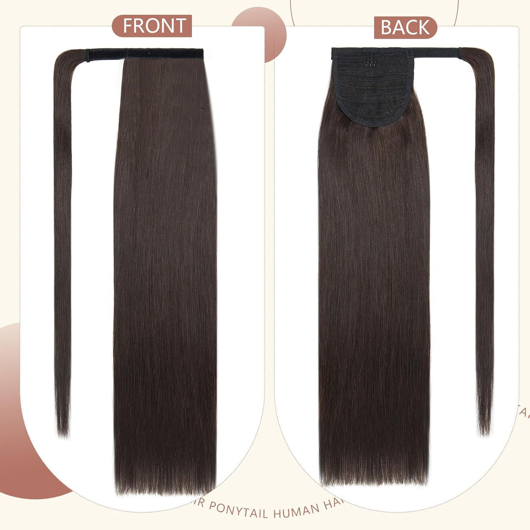 Elailite Ponytail Extension Echthaar #2 Dunkelbraun, Haarverlängerung Zopf Haarzopf Pferdeschwanz Ha