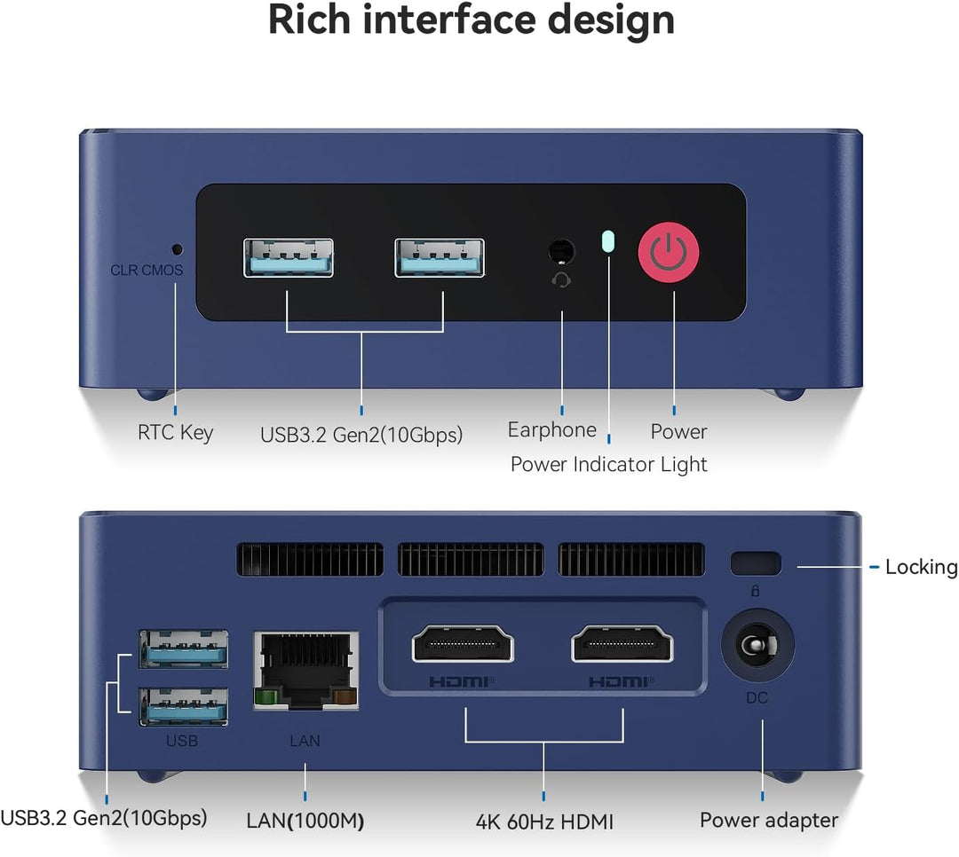 Beelink Mini PC mit Alder Lake N95 (Bis zu 3.4 GHz), 12 GB LPDDR5 RAM, 512 GB SSD, MINI S12 Computer