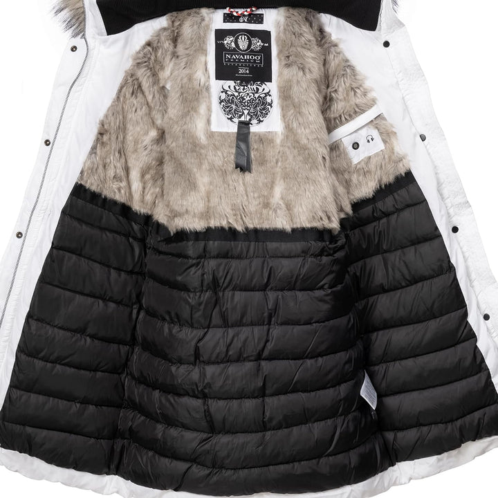 Navahoo Damen Winter-Steppmantel Paula mit abnehmbarer Kunstfellkapuze | Länge: oberschenkellang | W