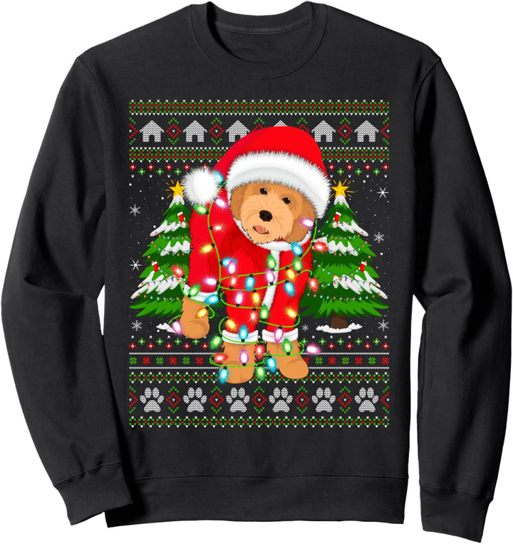Lustige Weihnachtsbeleuchtung Hässliche Santa Goldendoodle Weihnachten Sweatshirt