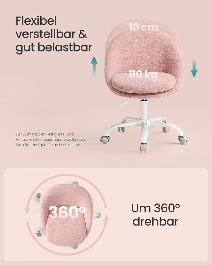 SONGMICS Homeoffice-Stuhl, Schminkstuhl aus Fleece, Schreibtischstuhl, Schaumstoffpolsterung, höhenv