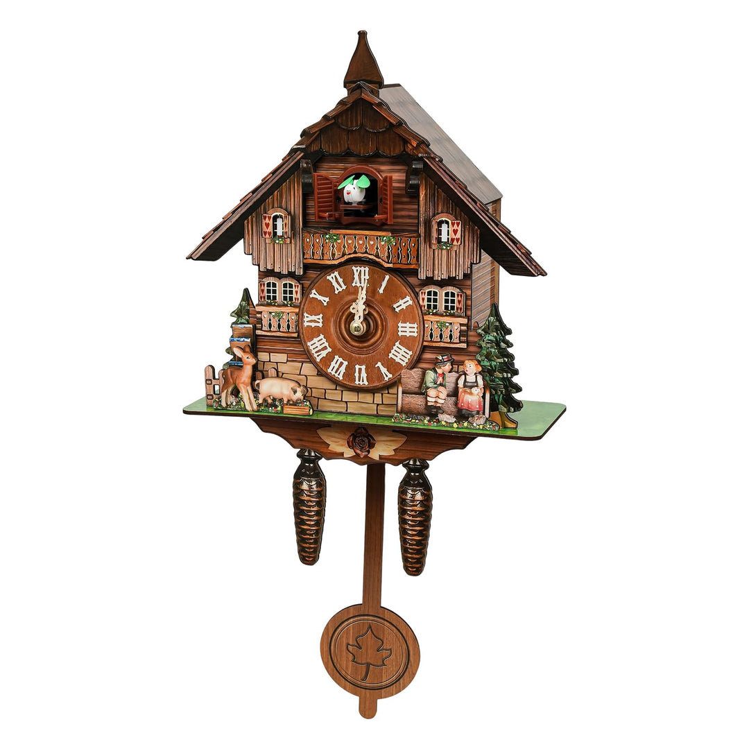 Kuckucksuhr Wanduhr, Moderne Kuckucksuhr Holz Design, Stundenschlag 7-21 Uhr, Regelbar Lautstärke, 2