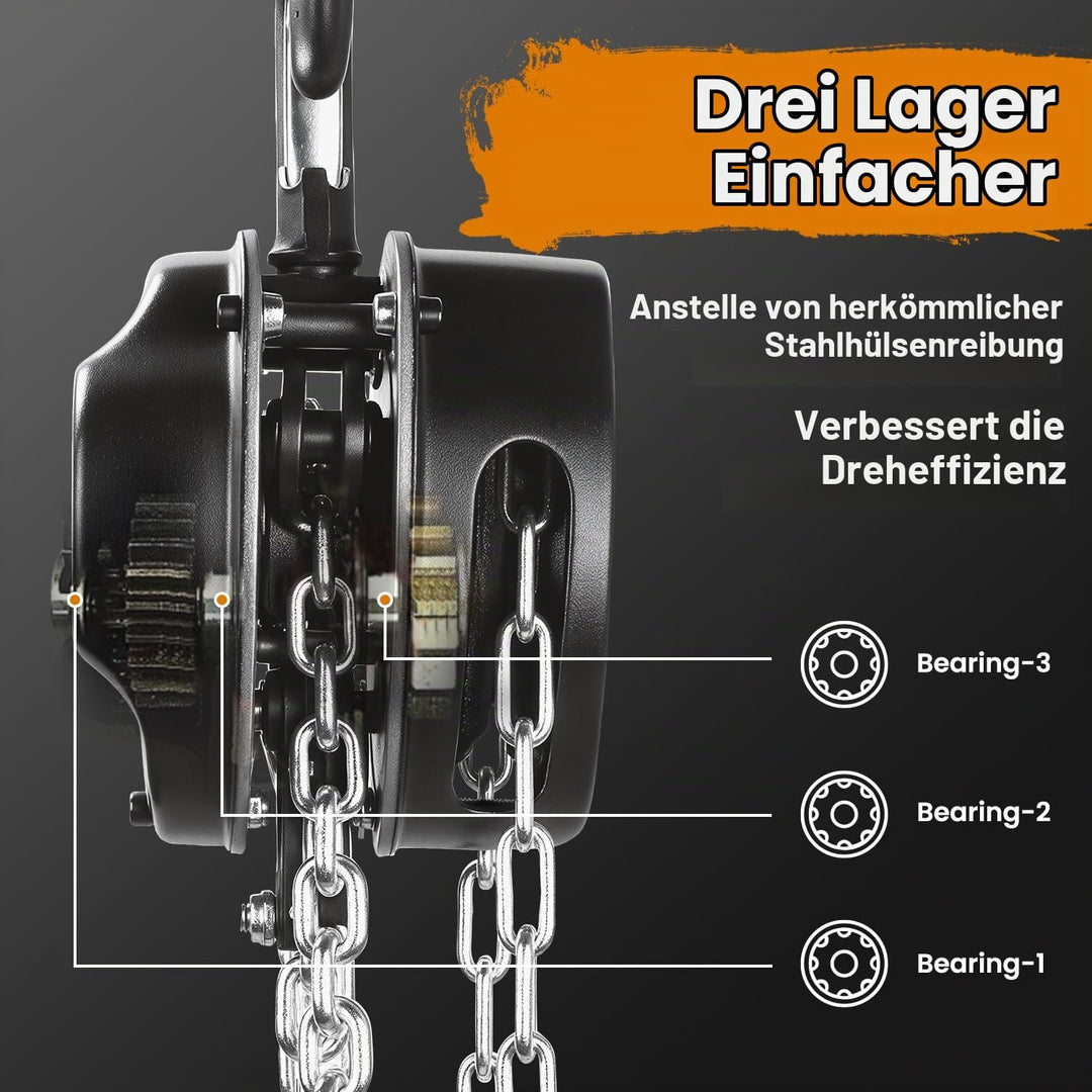 Anbull Flaschenzug, Kettenzug 1000kg, 5,8m Hubhöhe, Vollverzinkte Kette, Keine Ölflecken und rostfre