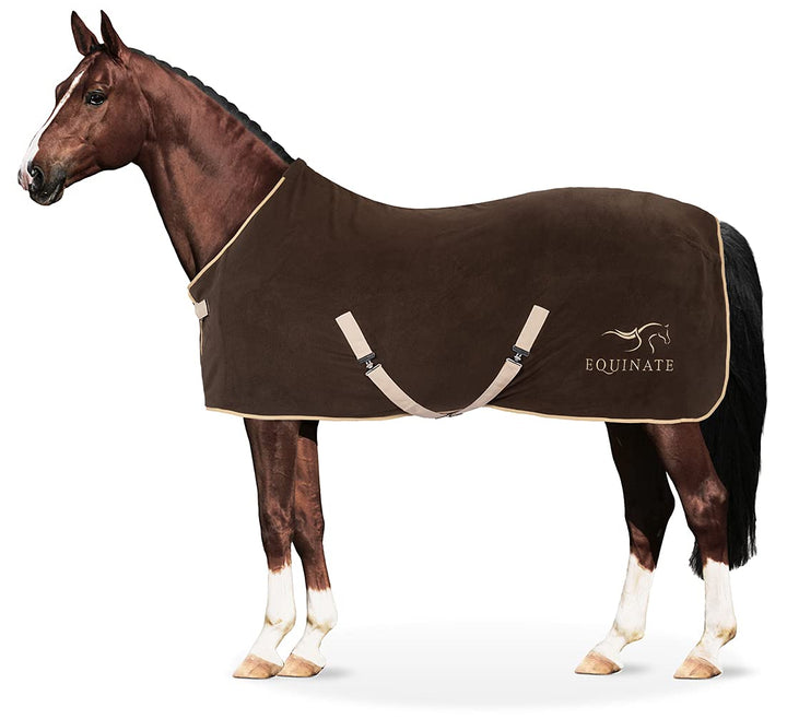 Equinate Abschwitzdecke Nevada aus Fleece mit Widerristpolster und Kreuzbegurtung 165cm Braun Braun