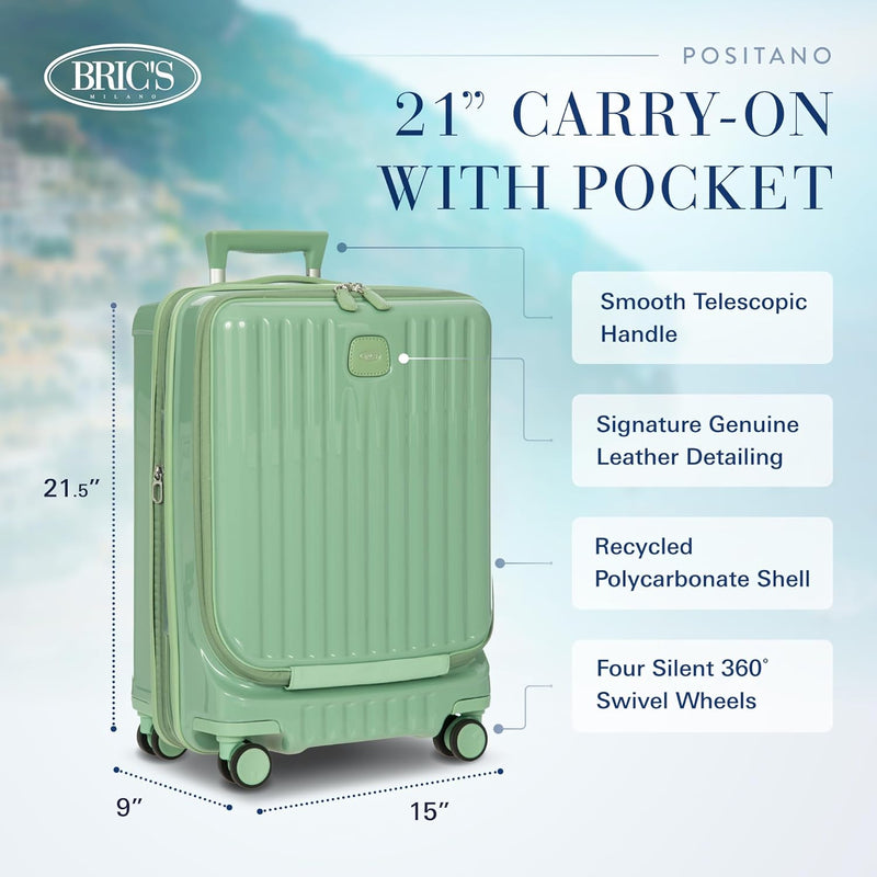 Brics Positano - 4-Rollen Kabinentrolley mit Vortasche 55 cm USB erw. Salbei, Salbei