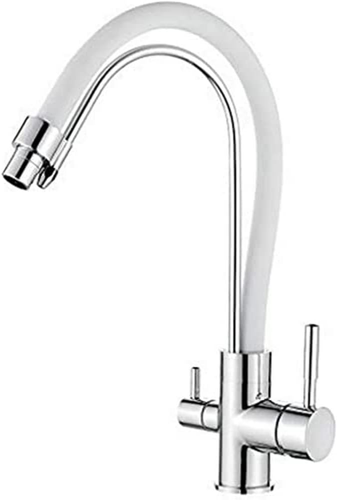 Ibergrif M22122-3 - 3 Wege Küchenarmatur, Wasserhahn für Küche mit Weiss Flexibler Auslauf, Chrom, S