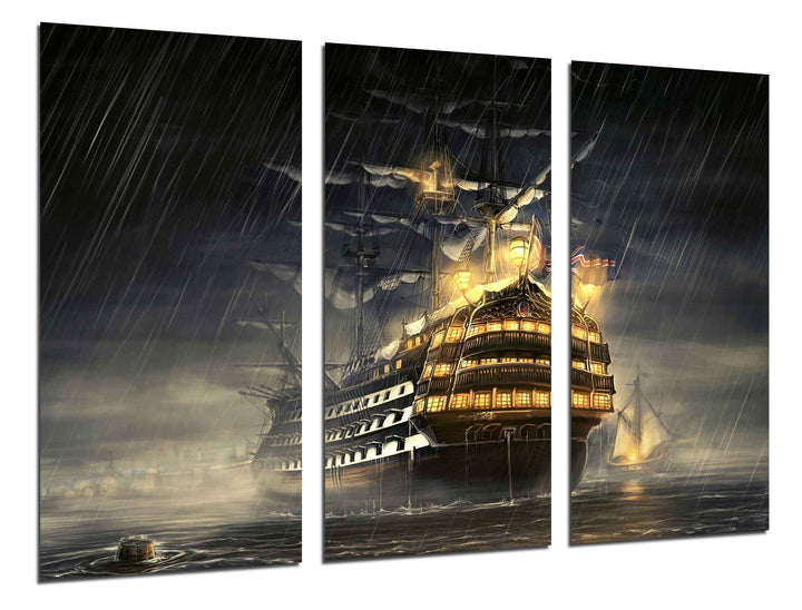 Wandbild - Altes Segelschiff, Caravel, Krieg, 97 x 62 cm, Holzdruck - XXL Format - Kunstdruck, ref.2