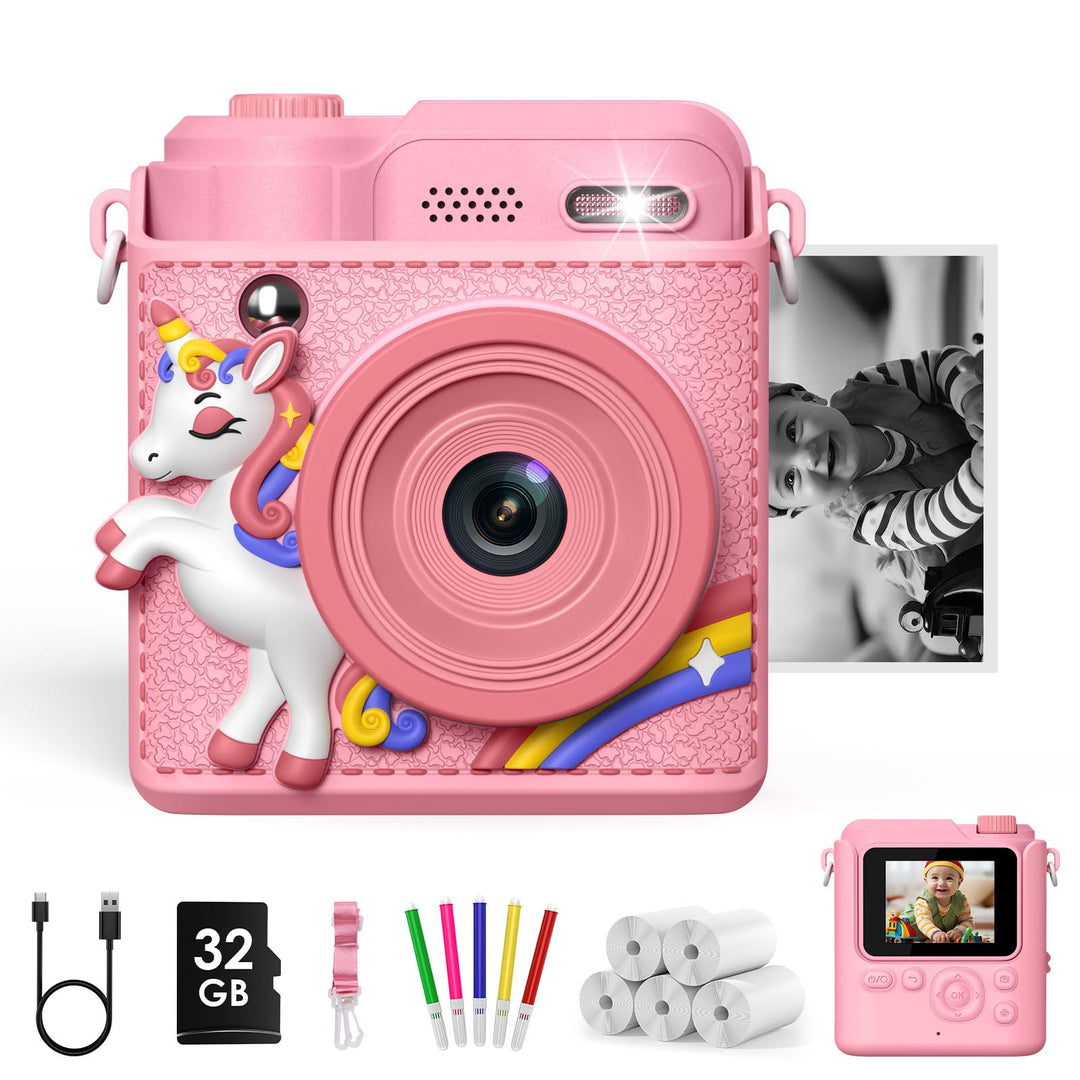 Gofunly Sofortbildkamera Kinder, 1080P HD Kinderkamera Sofortbildkamera mit 32GB Karte & DruckerPapi