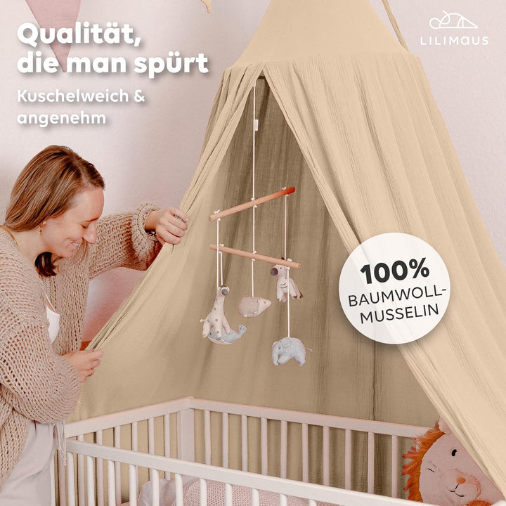 Baldachin Kinderzimmer [in 12 Farben] - Betthimmel aus 100% Baumwolle Musselin Handmade für Mädchen