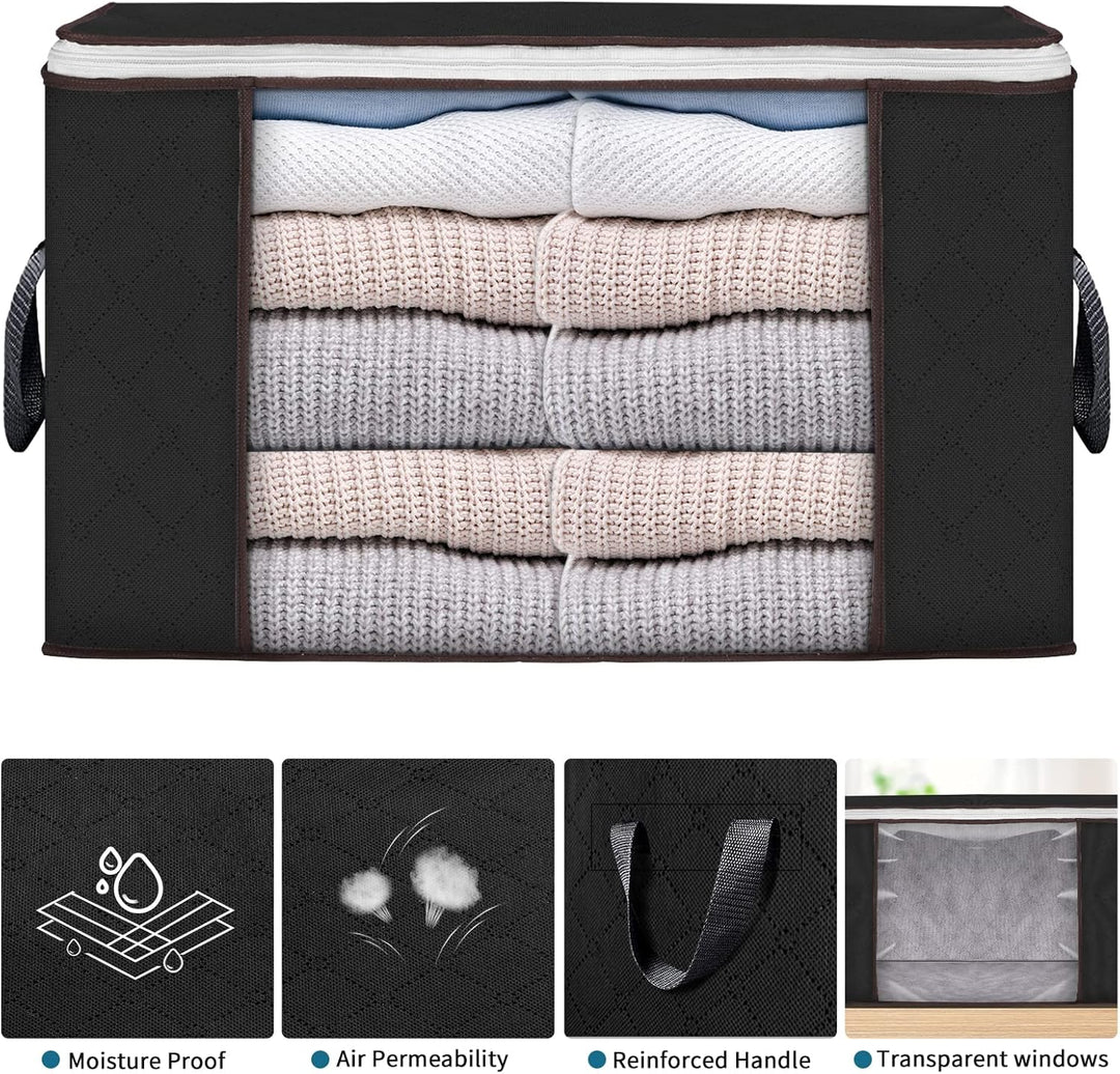 Budding Joy 4 Stück 90L Aufbewahrungstasche, Aufbewahrungsbox mit Deckel Grosse, Kleider Aufbewahrun
