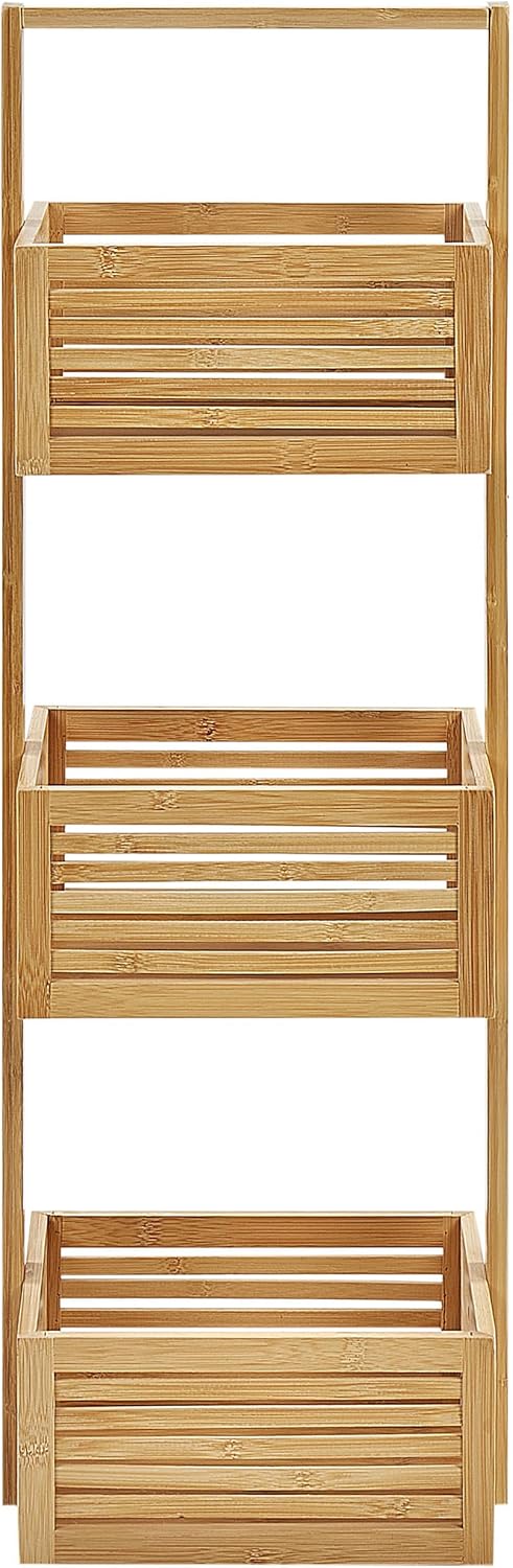 Beliani Badregal mit Griff Bambusholz Hellbraun 80 cm 3 Fächer Lamellen-Optik Waverly