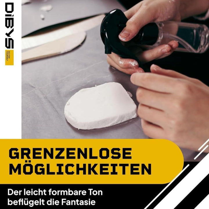 DIBYS Töpfer-Set für Zuhause | Starter-Set mit Modellier-Werkzeug, Ton lufttrocknend in Weiss, Farbe