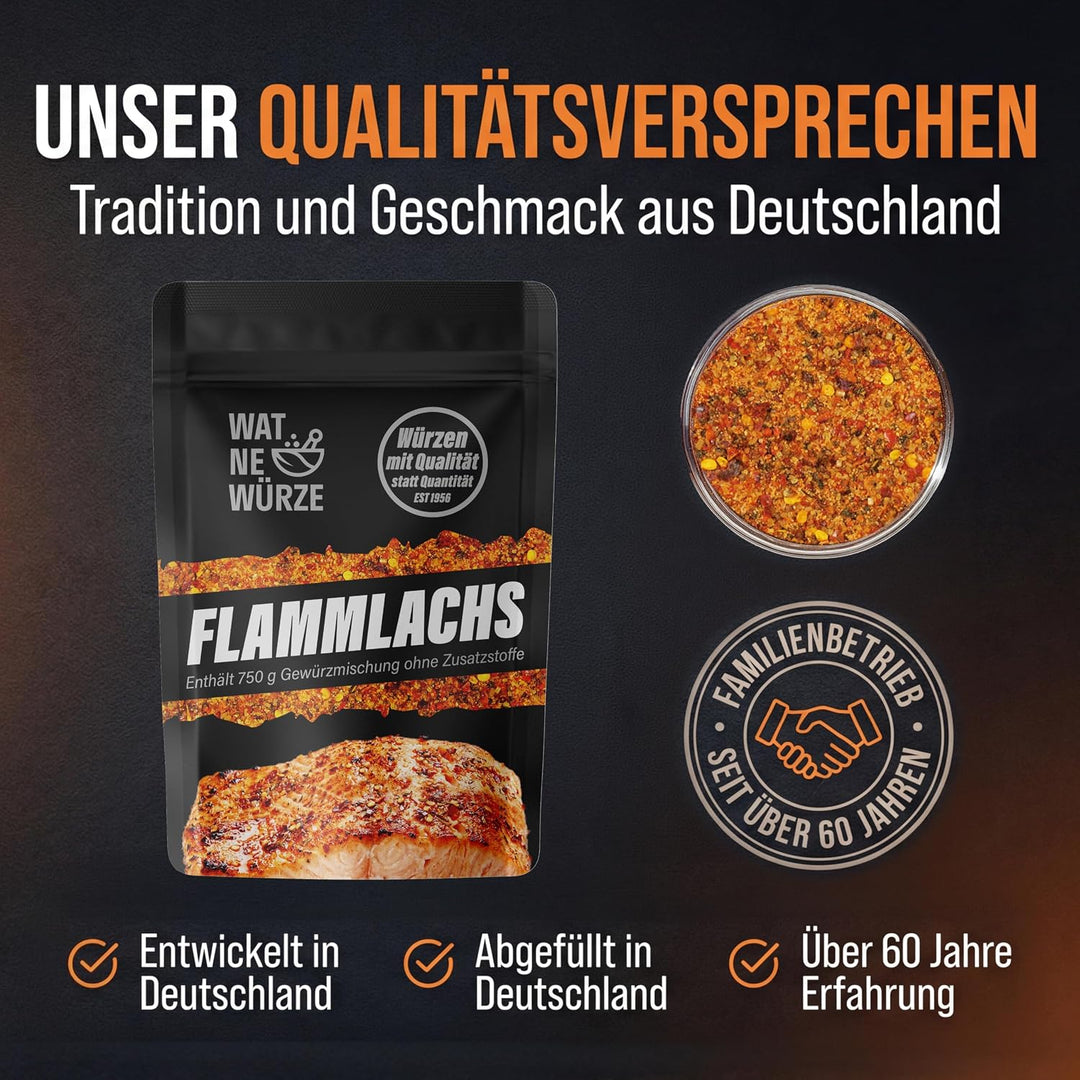 WAT NE WÜRZE Flammlachs Gewürz 300 g | Gewürzmischung für Lachs am Feuer, Fisch, Stremellachs & Stec