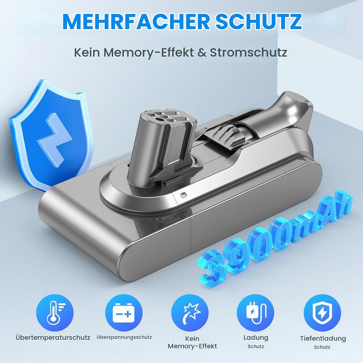 Click-In-Typ 3900mAh V12 Akku für Dyson, ASUNCELL 25,2V Ersatzakku für V12 Detect, V12 Detect Absolu
