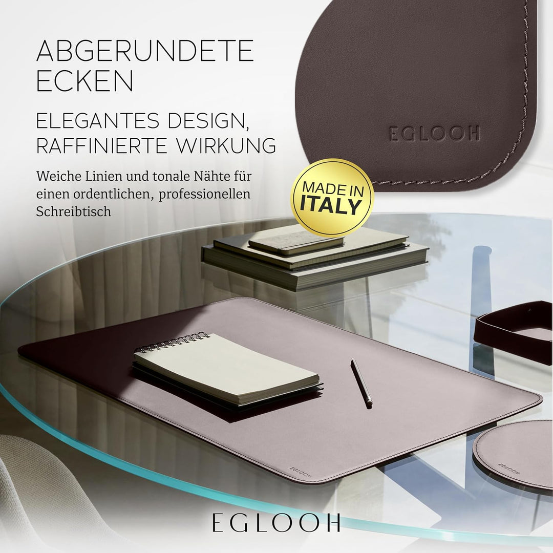 Eglooh - Herms - Schreibtischunterlage aus Leder Dunkel Braun cm 80x50 - Handwerkliche Nähte und abg