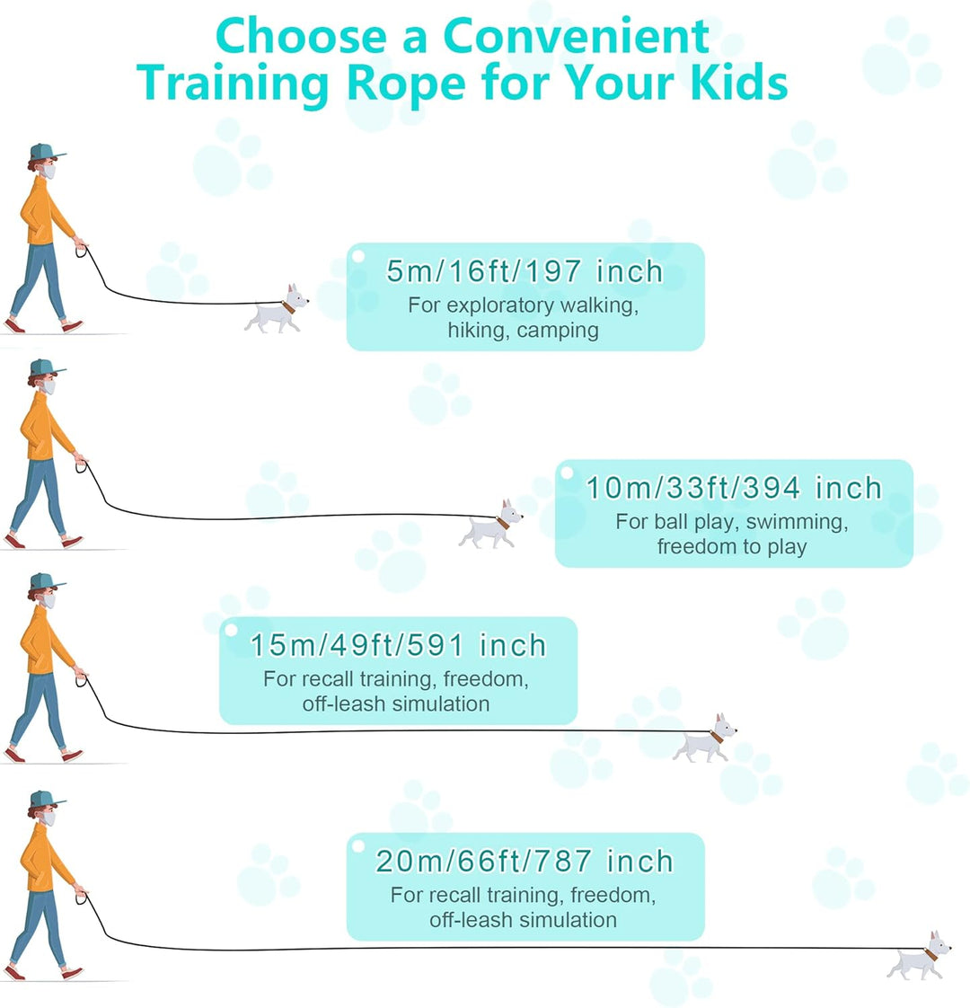 IOKHEIRA Trainingsleine für Hunde, wasserdichte Hundeleine mit Gepolstertem Griff 5m/10m/15m/20m, PV