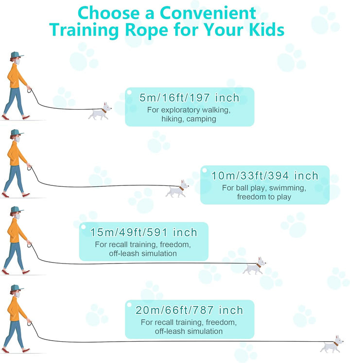 IOKHEIRA Trainingsleine für Hunde, wasserdichte Hundeleine mit Gepolstertem Griff 5m/10m/15m/20m, PV
