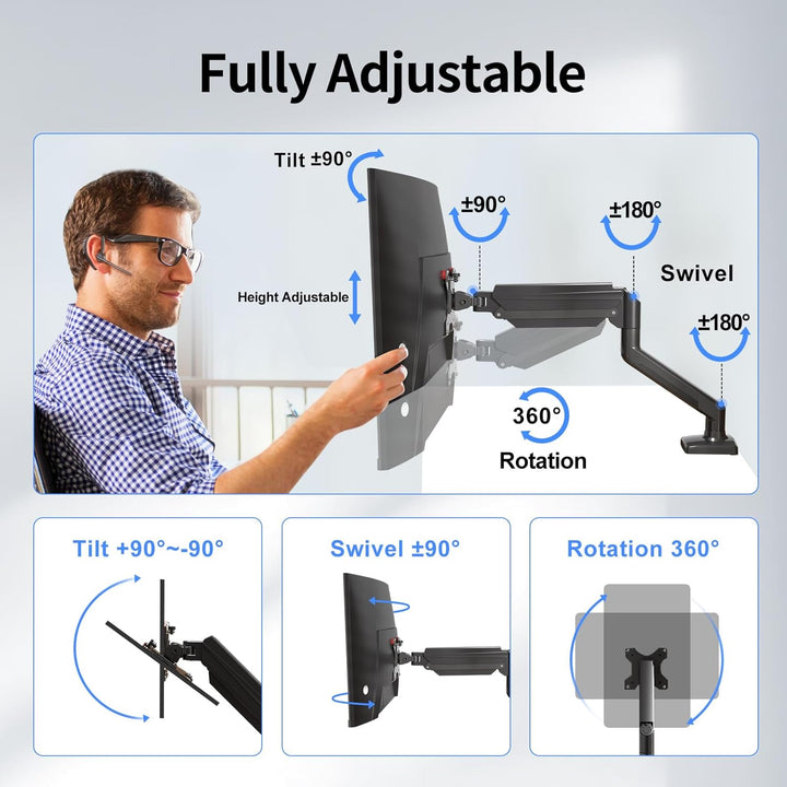 suptek Monitor Halterung für 13-32 Zoll LED LCD Bildschirm bis zu 9 kg, Monitor Arm mit Gasfeder, 36