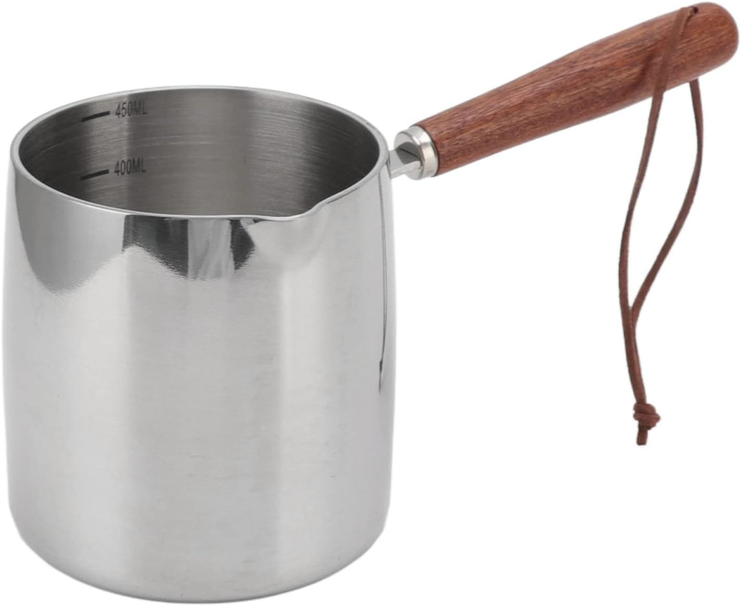 450 Ml Edelstahl-Butterwärmer, Mini-Butter, Kaffee, Milchtopf, Kleiner Topf mit Holzgriff, Zwei Ausg