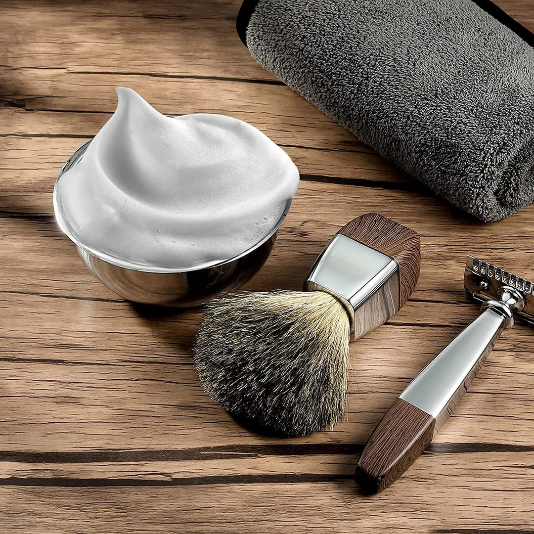 GRUTTI Vintage Deluxe Rasierset：Nassrasier-Set mit Magnet-Schale, Edelstahl Bürstenständer& Anti-Rut