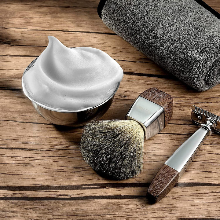 GRUTTI Vintage Deluxe Rasierset：Nassrasier-Set mit Magnet-Schale, Edelstahl Bürstenständer& Anti-Rut